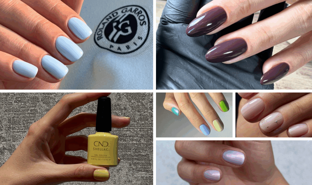 Nightshade nokti, minimalističke linije i tačke na noktima, gel lak u boji maslaca, shimmer efekat na noktima, baby plavi gel lak za nokte, gradient nokti, trendovi za manikir, Didier gel lak za nokte, Shellac gel lak za nokte