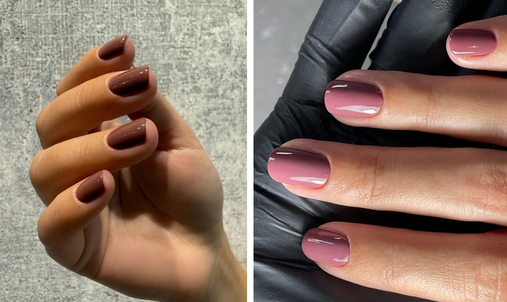 Mauve jesenje boje trajnih lakova za nokte Shellac Arrowhead i Shellac Married To Mauve
