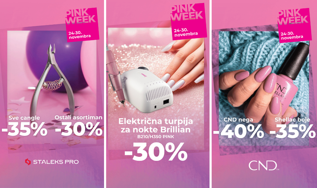 Staleks alat za manikir i pedikir na akciji -30%, Staleks cangle na akciji -35%, električna turpija za nokte Brillian Pink na akciji -30%, CND nega na akciji -40%, svi CND Shellac lakovi za nokte na akciji -35%