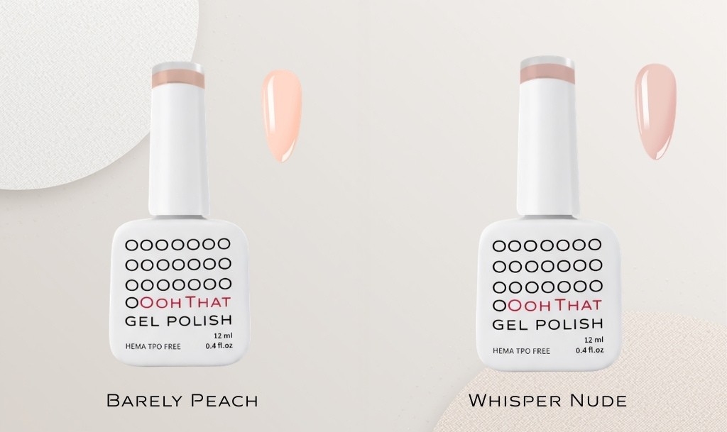 Ooh That gel lak Barely Peach, Ooh That gel lak Whisper Nude, gel polish, HEMA i TPO free